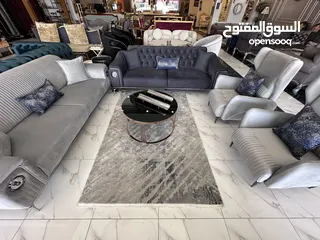  1 Elegant Turkish Sofa Set - 2 Three-Seater Sofas + 2 Armchairs, Grey & Navy Blue