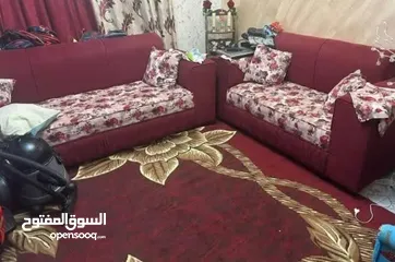  2 كنب 7 مقاعد تفصيل خشب ثقيل قماش نوعية ممتازة وكالةولا كأنه مستعمل