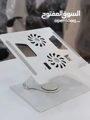  3 ستاند لابتوب معدني مدمج بمراوح تبريد Laptop Stand دوران 360 درجة تحكم بالارتفاع والزوايا فقط ب 15 د