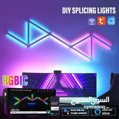  1 مصباح حائط ذكي بتقنية WIFI LED مصباح إضاءة RGBIC شريط إضاءة ليلي سهل الاستخدام تطبيق موسيقى إيقاع غر