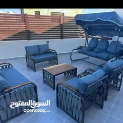  10 اطقم مودرن للحدائق حديد و راتان ومراجيح ثلاثية و عش البلبل وطاولات سفرة من الحديد الصلب
