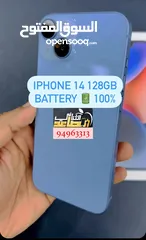  1 ايفون 14 ذاكرة 128 جيبي نسبة بطارية 100‎%‎