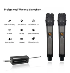  1 ميكرفون دبل يدوي لاسلكي W15 UHF Dual Channels Wireless Microphone Metal Handheld