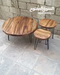  5 طاولات وسط خشب طبيعي بالكامل