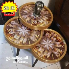  2 طاولات سرفيس 3D  زجاج حجم الكبير قطر 40سم نظام تركي  متوفر الوان  3 قطع
