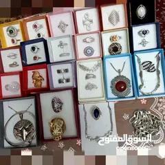  6 خواتم فضه مطعمه بالحجر الكريم