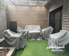  4 طقم حدائق خارجي 7 مقاعد مع طاولة وسط خشب زيتون مع طقم كفرات ووتر بروڤ