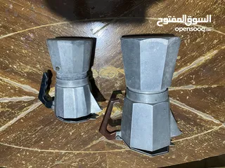  2 طقم اباريق علبخار قهوة شاي  فضية انتيكة قديم للتستعمال او الصمد  جاط للفواكه زجاج معتق ثقيل