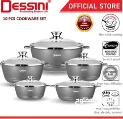  2 Dessini Die-Cast Granite Non-Stick Cooking Pot Set 5 PCS