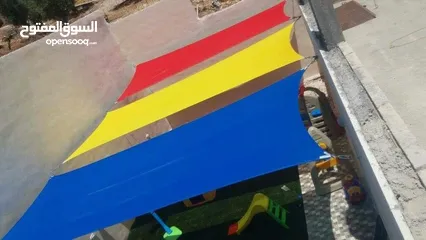  5 مظلات اشرعة للساحات الخارجية للحضانات ورياض الأطفال والمدارس الوان حسب الطلب