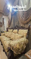  3 طقم صالون كامل للبيع : 9 مقاعد خشب زان مستورد بالإضافة  لطاولة سفرة خشب زان  8 مقاعد مع الستائر