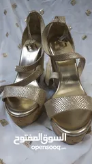  1 Beautiful Jimmy Choo Metallic Gold Leather Cork Wedge Sandals Size 38.5