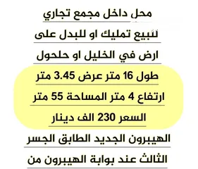  3 محل للايجار في الخليل الهيبرون سنتر الجديد الطابق الثالث مدخل الهيبرون من شارع بير السبع الايجار بسع