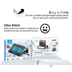  6 حافظ على سلامة لابتوبك مع قاعدة تبريد لابتوب مع إضاءة LED  مزدوج - USB - قابلة لتعديل الارتفاع