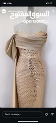  5 فستان سهرة قشرة السمكة لون ذهبي ملوكي لبسة ساعتين فقط جديد وبجنن