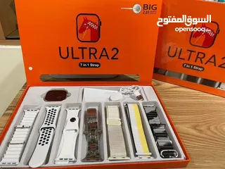  1 ساعة الترا الذكية الإصدار الجديد بالحجم الكبير لون فضي معها 7 قشاطات تدعم iOS & android تصميم انيق