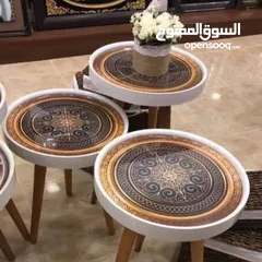  7 طاولات سرفيس 3D  زجاج حجم الكبير قطر 40سم نظام تركي  متوفر الوان  3 قطع