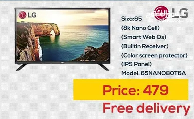  1 شاشه 65 انش ال جي Nano call 8K smart مع رسيفر داخلي ومع قاعده جداريه شامل توصيل مجانا