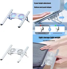 3 N3 Adjustable Aluminum Laptop Stand with Cooling Fan -Grey قاعدة لابتوب مع مروحة تبريد
