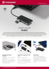  14 موزع  USB HUB عالي السرعة 3.1 و 4 مداخل Transcend HUB2C Type-C 4 Port USB HUB SuperSpeed 3.0