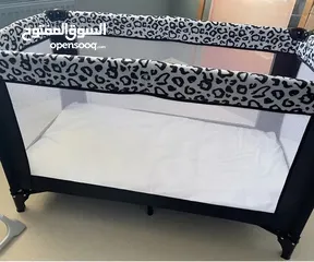  4 Leapord Print Travel Easy Fold Compact Baby Cot And Bed