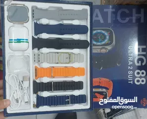  1 ساعة HG 88 الترا + سماعة ايربودز تدعم المكالمات واشعارات التطبيقات  حافظة للشاشة ضد الخدش