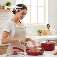  3 الطقم مكوّن من 13 قطعة متكاملة تشمل قدور بأحجام مختلفة + مقلاة + مجموعة أدوات مطبخ سيليكون .