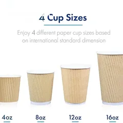  8 12 oz. Brown Disposable Ripple Insulated Coffee Cups - Hot Beverage Corrugated Paper Cups [50 cups]