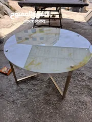  2 طاوله وسط وجه رخام مع زجاج سيكوريت