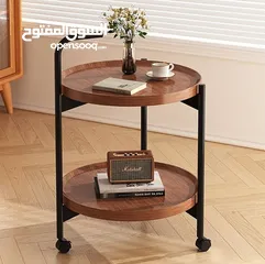  3 طاولة جانبية متحركة مع بكرات – طاولة قهوة دائرية  طاولة قهوة صغيرة بعربة من طبقتين بتصميم
