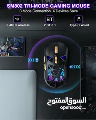  4 SOLAKAKA SM802 RGB Tri-Mode Gaming Mouse ماوس لاسلكي جيمنغ