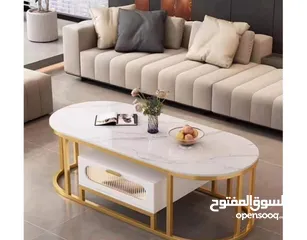  3 طاولة وسط مودرن فخمة أجمل تحفة فنية حتاخديها لبيتك سطح خشب ماربل فاخر باللون الأبيض .