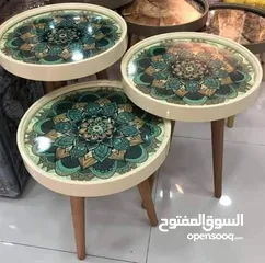  30 طاولات سرفيس 3D  زجاج حجم الكبير قطر 40سم نظام تركي  متوفر الوان  3 قطع