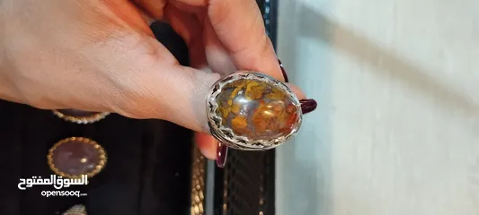  5 عقیق شجر، shajar agate original Irani silver ring 925 fall and spring tree