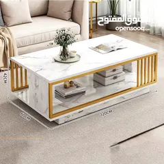  2 طاولة جانبية خشبية متينة بتصميم رخامي مناسبة لغرفة المعيشة وغرفة استقبال الضيوف  اطار ستيل ذهبي