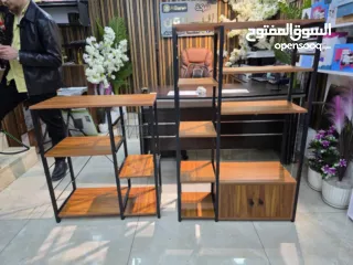  2 ستاند  خشب وحديد – مع خزانة العرض: 80 سم الارتفاع: 128 سم خزانة سفلية ببابين لتخزين مرتب ومخفي