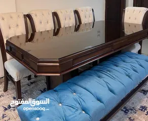  1 طولة سفرة خشب زان طاولة 8مقاعد سفرة جديدة استعمال خفيف جدا