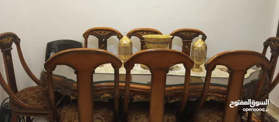  3 طاوله سفره دمياطي ثمان مقاعد خشب زان  مع رخام للبيع