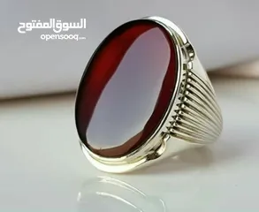  1 ( خاتم فضه ملكي عمل يدوي ) نوع ( مفتول ) عيار 925   ((مرصعه بل العقيق المشجر ))