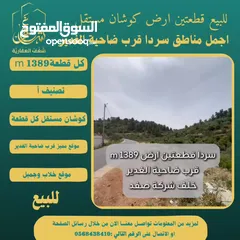  6 ‎#للبيع قطعتين #ارض في#سردا مساحة كل قطعة 1389m قرب ضاحية الغدير طابو مستقل تصلها كافة