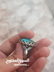  4 خاتم فضة فيروزي ايراني أزرق مائل للأخضر (درجة شائعة للفيروز الطبيعي)