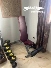  1 Adjustable Bench + dumbbells  بنش رفع اثقال قابل للتعديل ودمبلز بأثقال مختلفة