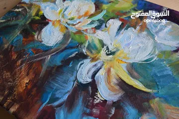  3 لوحتين طبيعة صامتة ورد، لوحات زيتية لديكور المنزل الراقي
