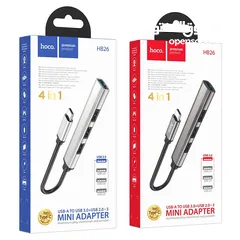  1 Hoco HB26 4 IN 1 Type-c To USB  تحويلة من تايب سي لا 4 مداخل 4 مداخل usb بتزبط للماك بوك و الايباد.