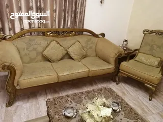  3 طقم كنب خشب زان ثقيل مع طاولات