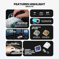  6 FANTECH MK920 MAXFIT6 Wireless Mechanical Gaming Keyboard - White (ARGB TRI-MODE CONNECTION) كيبورد