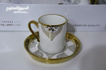  1 طقم فناجين قهوة ابيض مذهب فاخر Golden white coffee cups set