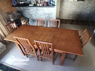 8 طقم سفره طاوله كبيره +6 كراسي + بفيه 3درفه انتيك خشب بلوط