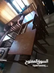  6 طقم سفره طاوله كبيره +6 كراسي + بفيه 3درفه انتيك خشب بلوط