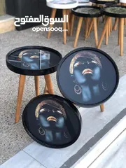  21 طاولات سرفيس 3D  زجاج حجم الكبير قطر 40سم نظام تركي  متوفر الوان  3 قطع